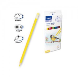 Цветни моливи 12 цвята с гумичка, Spree 57062