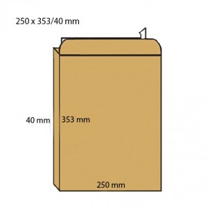 Плик самозалепващ, 250х353x40 мм, кафяв, 10 бр.